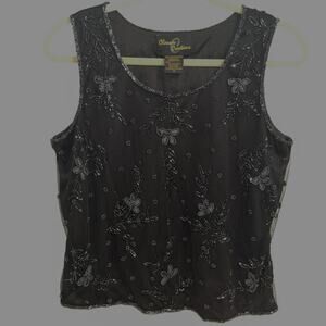 Elegant Classic Creations Black Beaded Lace Sleeveless Top Size M